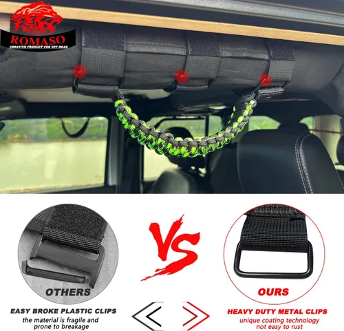 Miniatura 4 de Asas de agarre de barra antivuelco para Jeep, asas de agarre de cuerda de paracaídas compatibles con Jeep Wrangler YJ TJ JK JKU JL JLU, verde mixto