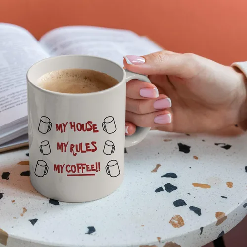Miniatura 2 de My House My Rules My Coffee - Knives Out - Taza de café de cerámica de alta calidad para el verdadero conocedor del café, taza de café divertida