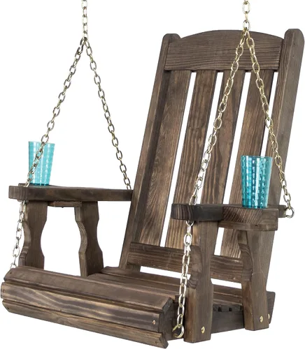 Miniatura 11 de Amish Casual Silla columpio con tratamiento a presión de misión resistente con portavasos (mancha de cedro)