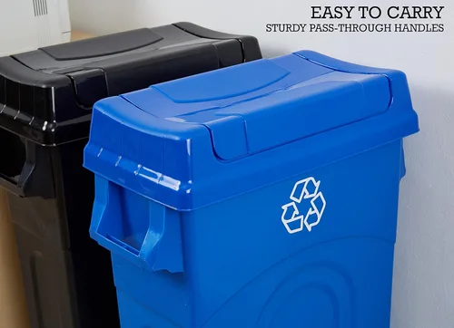Miniatura 6 de United Solutions Highboy - Papelera de plástico para reciclaje de 23 galones con tapa, asas de paso y borde del recogedor, color azul Reciclar Azul