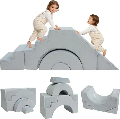 Miniatura 12 de MeMoreCool - Sofá modular para niños, sofá de espuma con diseño de tobogán y escalera, sofá convertible para niños para sala de juegos, mueble