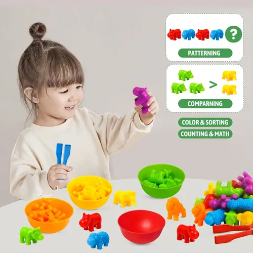 Miniatura 5 de RAEQKS Juguetes de clasificación de conteo, juguetes apilables a juego con tazones, actividades de aprendizaje preescolar, juego sensorial educativo