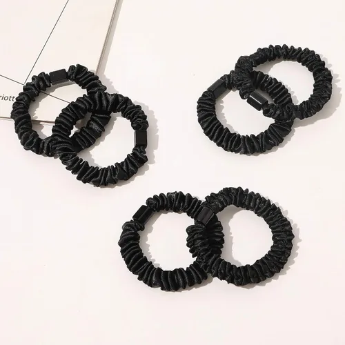 Miniatura 7 de Ivyu, ligas de cabello de seda satinada negras pequeñas mini scrunchy para mujeres, accesorios para cabello grueso, lindos, suaves, sin