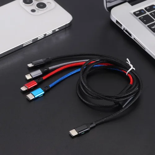 Miniatura 7 de Cable de carga múltiple, USB C a 4 en 1 de nailon trenzado dual Lightning/tipo C/Micro Port Cable de carga rápida para iPhone 17, 16, 15, 14, 13 Pro
