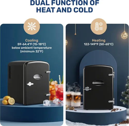 Miniatura 3 de HealSmart Mini refrigerador de 4 litros con ventana de observación, capacidad para 6 latas, enfriador y calentador portátil sin freón y portátil