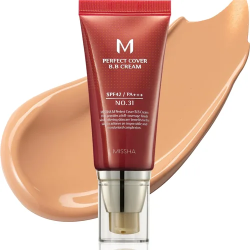 MISSHA M Perfect Cover BB Cream No 31. Beige dorado - Medio/bronceado con subtono neutro SPF 42 PA +++ 1.69 fl oz - Hidratante teñido con SPF