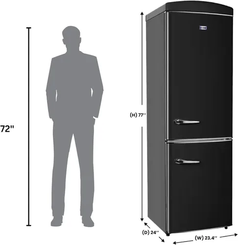 Miniatura 2 de Conserv 24 Pulg. Refrigerador RETRO de montaje inferior de 11 pies cúbicos con congelación rápida, 110V, en negro