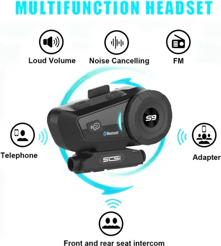 Miniatura 5 de S-9 - Auriculares Bluetooth para casco de motocicleta de 6,561.7 ft, 6 intercomunicadores, auriculares Bluetooth para motocicleta con cancelación