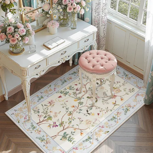 Miniatura 54 de Jinchan Alfombra Floral de Pasillo, 2x5, Alfombras Antideslizantes Lavables a Máquina, Alfombra Suave de Pelo Bajo para Pasillo, Resistente a