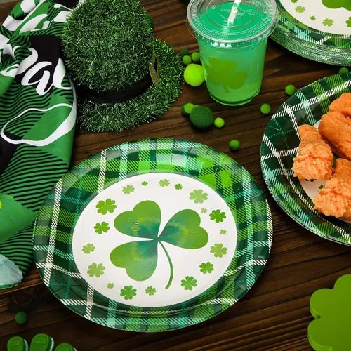 Miniatura 4 de Rtteri 50 platos de papel del día de San Patricio, platos desechables de tréboles de la suerte de 9 pulgadas, platos redondos para fiestas