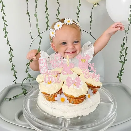 Miniatura 4 de Paquete de 24 adornos para cupcakes con purpurina «It's a Girl» con lazo, revelación de género, para cupcakes, decoración de pastel de bienvenida