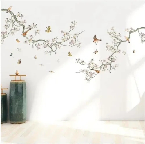 NOBRIM Pegatinas de pared coloridas pegatinas de pared pájaros Magnolia ramas flores despegar y pegar flores DIY decoración del hogar calcomanías de