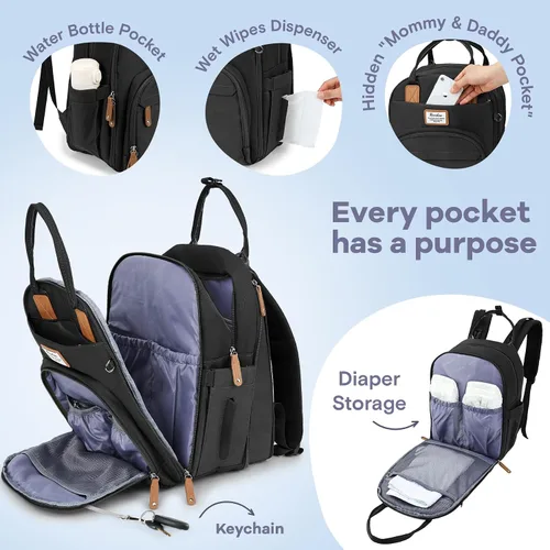 Miniatura 3 de RUVALINO Mochila para Pañales - Bolsa de Bebé Expandible con hasta 50% Más de Capacidad - Bolsa de Artículos Esenciales para Bebé con Cambiador