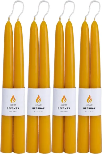 8 velas cónicas de cera de abeja, velas naturales hechas a mano de 9 pulgadas, sin goteo y sin humo, 9 horas de tiempo de combustión crudo