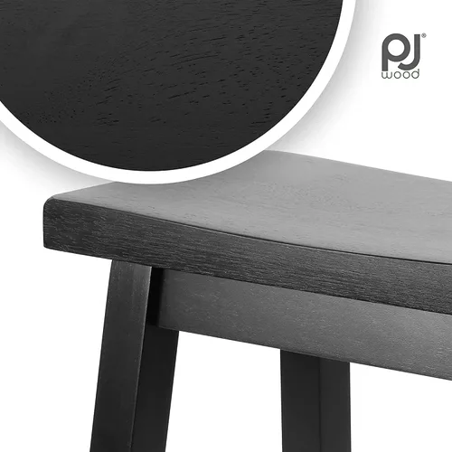 Miniatura 5 de PJ Wood Taburete de cocina con asiento de silla de montar de 24 pulgadas con placa de pie - negro