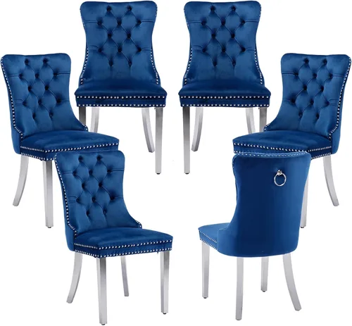 Miniatura 53 de LKTART Juego de 2 sillas de comedor de terciopelo, sillas de comedor copetudas con ribete de anillo de clavo, silla de comedor tapizada con patas