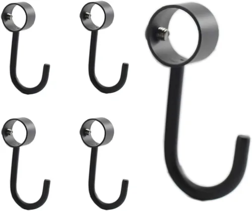 Paquete de 5 ganchos de acero inoxidable para barra de armario, ganchos negros resistentes para colgar ollas, sartenes, tazas, toallas, guantes de