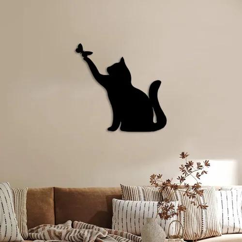 Miniatura 6 de JILIP Letrero de arte de silueta de gato de metal, escultura de pared colgante negra, placa de decoración de pared de animales de metal, decoración