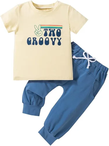 Miniatura 8 de Pudcoco Conjunto de camiseta de manga corta con letras y pantalones largos sólidos para el verano