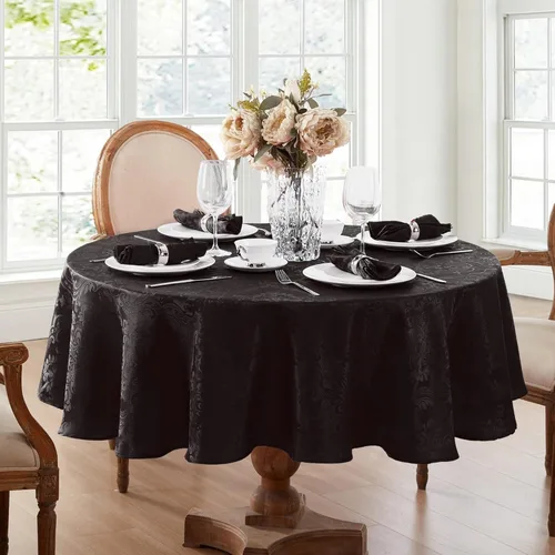 Miniatura 10 de Elrene Home Fashions Caiden Elegance - Mantel de damasco impermeable, resistente a manchas y arrugas, 70" redondo, granate Arándano