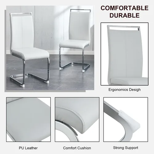Miniatura 3 de gopop Juego de sillas de comedor, sillas modernas de metal con asiento acolchado de piel sintética, respaldo alto y patas cromadas resistentes, claro