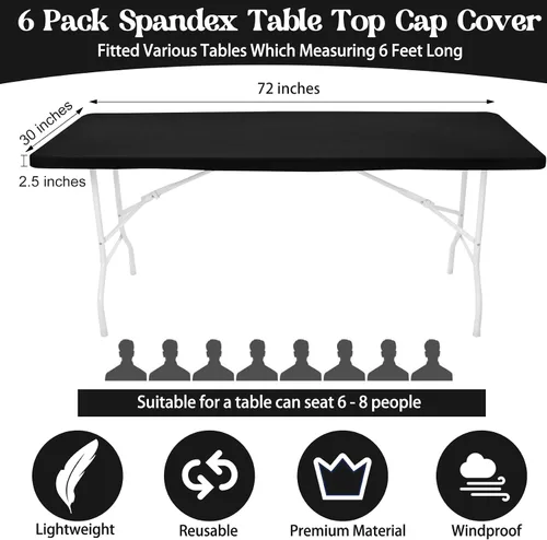 Miniatura 2 de Paquete de 6 manteles rectangulares de elastano para mesas rectangulares de 6 pies, mantel elástico ajustable lavable con borde elástico
