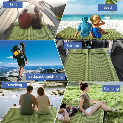 Miniatura 6 de Colchoneta doble para acampar – Colchón de aire ultraligero con almohadas, bomba de pie integrada, alfombrilla portátil inflable compacta para 2