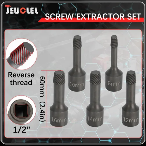 Miniatura 2 de Juego de 5 extractores de cuña de impacto de 1/2 pulgada, kit de adaptador de removedor de pernos fácil de quitar, herramienta de extracción