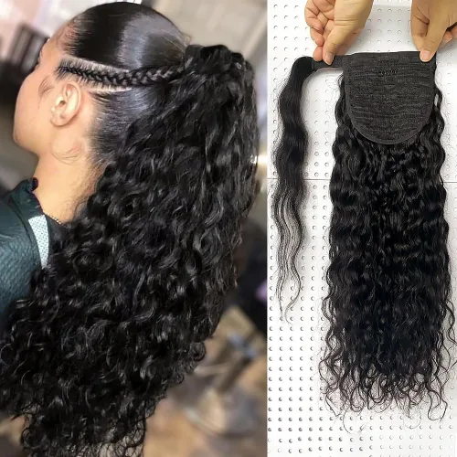 Miniatura 18 de Extensiones de cola de caballo con correa de cabello humano rizado, 100% cabello brasileño sin procesar, cola de caballo, pasta mágica con clip