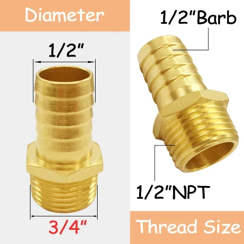 Miniatura 2 de Uenede 6 accesorios de púas de manguera de latón de 1/2 pulgada NPT macho a 1/2 pulgadas, conector adaptador de púas incluye 6 abrazaderas de acero