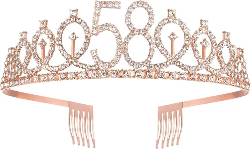 Miniatura 2 de BRT Bearingshui Tiara y banda de oro rosa para mujer, suministros de fiesta de cumpleaños número 58