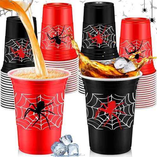 Norme 48 tazas de decoración de fiesta de cumpleaños de telaraña, vasos desechables de plástico grueso de 16 onzas a granel para bebidas frías para