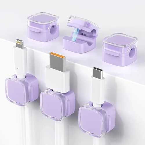 Miniatura 8 de Paquete de 6 clips magnéticos para cables, soporte organizador de cables, organizador de cables de escritorio con adhesivo fuerte, organizador