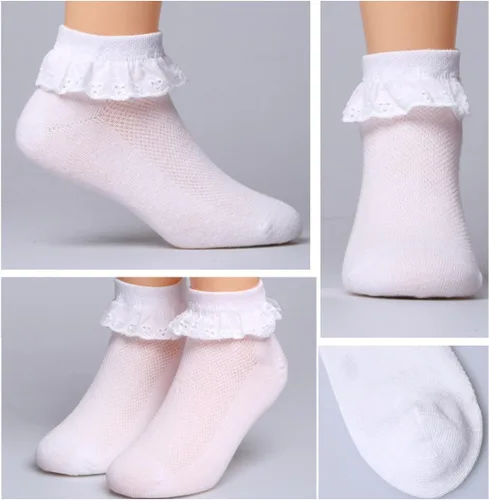 Miniatura 4 de Twtility - Calcetines de encaje con volantes y ojales para bebé y niña, de algodón, con volantes
