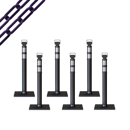 Miniatura 25 de Trafford Industrial - Paquete de 6 postes de delineador de 45 pulgadas, collares reflectantes de 3 pulgadas, base de goma de 10 libras