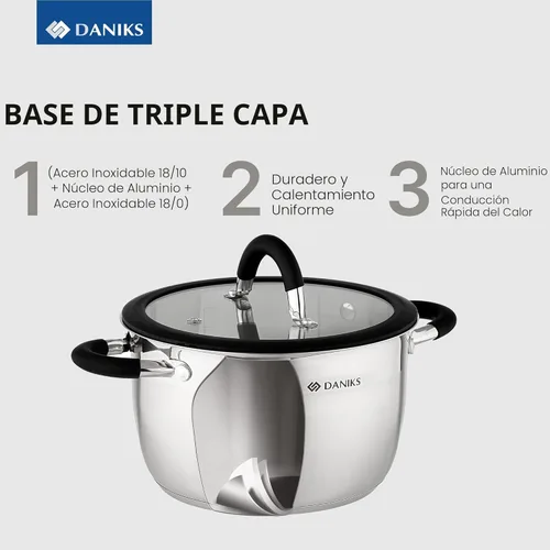 Miniatura 5 de Daniks Orlando - Juego de utensilios de cocina de acero inoxidable de 10 piezas con tapas de vidrio, incluye cacerola, bases de tres capas