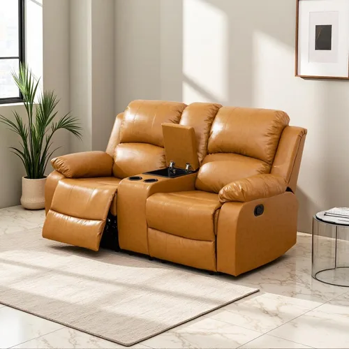 Miniatura 18 de Conjunto de sofá para sala de Estar, sillón reclinable de cuero transpirable, sofá de 3 plazas para cine en casa con portavasos para apartamento