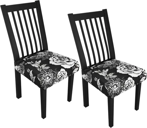 Miniatura 50 de Juego de 4 fundas elásticas para sillas de comedor, fundas para sillas de comedor con estampado floral, fundas para asientos de sillas con estampado