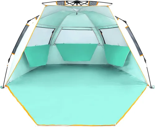 Wolfwise Tienda de campaña de playa instantánea con porche extensible con cremallera para privacidad, tiendas de campaña de playa portátiles con