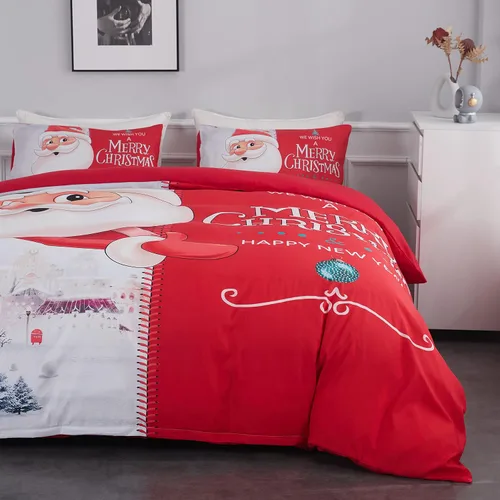 Miniatura 2 de Funda de edredón de Navidad, juego de cama con estampado HD, funda de edredón de microfibra súper suave, tamaño King, patrón de Papá Noel