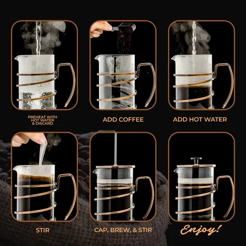 Miniatura 4 de OVENTE Cafetera de prensa francesa de 27 onzas con vidrio de borosilicato resistente al calor, diseño de acero inoxidable y sistema de filtro de 4