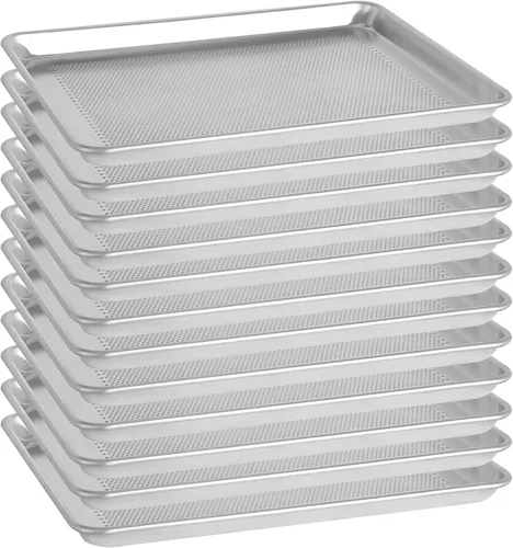 BIEAMA Paquete de 12 bandejas perforadas de aluminio de tamaño medio de 18 x 13 pulgadas, bandejas de galletas para equipos de panadería comercial,