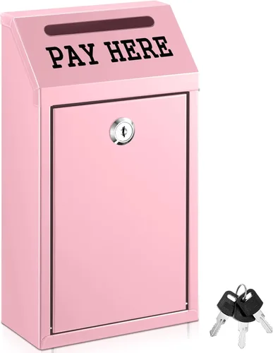 Miniatura 24 de Yaocom Caja fuerte de dinero para recolección de dinero, caja de donación de metal con cerradura para montaje en pared preperforado, buzón de Negro