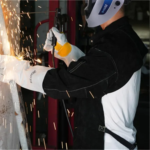 Miniatura 6 de Chaqueta de soldadura de cuero, resistente al fuego, delantal de soldadura resistente con manga, puños ajustables, cuello ajustable