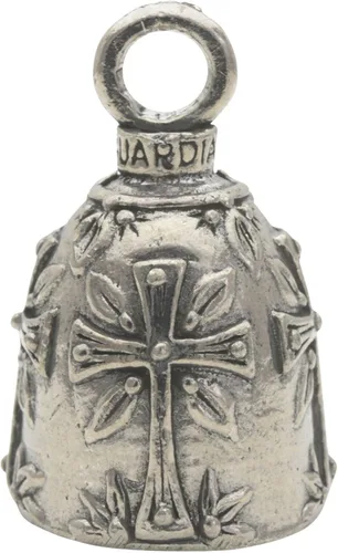 Guardian Bell Campana religiosa de buena suerte con llavero y bolsa de regalo de terciopelo negro | Campana de motocicleta | Peltre sin plomo |