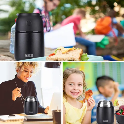 Miniatura 6 de Tarro térmico aislado para alimentos fríos y calientes para niños y adultos, recipientes térmicos de comida caliente para sopa de 17 y 24 onzas