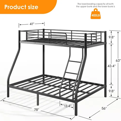 Miniatura 2 de Literas de metal de tamaño individual sobre matrimonial con peldaños de escalera y barandillas de seguridad para niños, niñas y adultos, litera