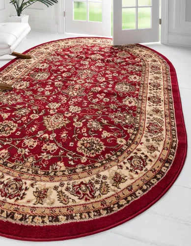 Unique Loom Sialk Hill Collection - Alfombra de área - Washington (5 pies x 8 pies, ovalada, borgoña/crema)