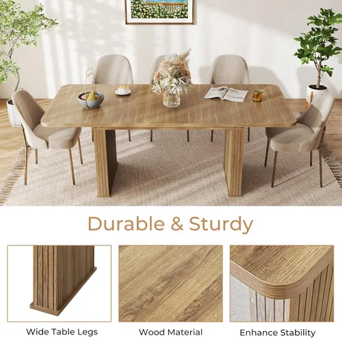 Miniatura 7 de Zevemomo Mesa de Comedor Expandible de 63"-78.7", Mesa de Cocina Estilo Granja para 6-10 Personas, Mesa de Comedor Rectangular Extensible, con Riel