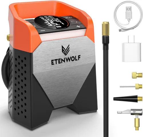 ETENWOLF Zephyr S5 Inflador de Neumáticos de Servicio Pesado Compresor de Aire Portátil, 160PSI y 15600mAh Bomba de Aire Inalámbrica con Luz LED
